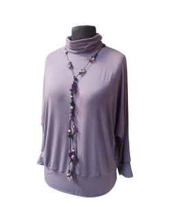 Dzianinowa bluzka z długim rękawem KIMONO i golfem - mocca